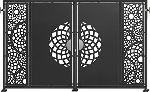 Puerta de valla exterior modelo MANDALA, puerta cancela para el jardín entrada abatible dos hojas de metal (3000 x 1800 mm., Negro forja) (3000x1800 mm., Negro forja)