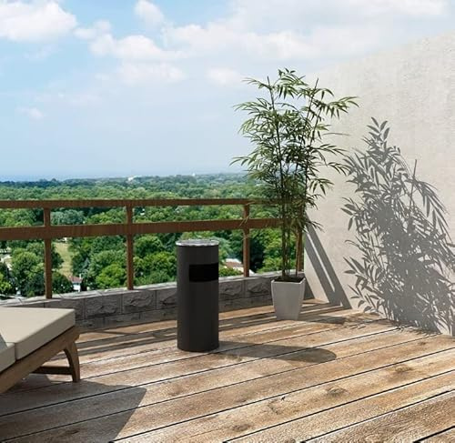 HUOLE Papelera-Basurero -Cubo de basura de 30 L, para exterior/interior, con cenicero, acero inoxidable, para la Oficina, el Hotel y el Jardín (Negro-1PC)