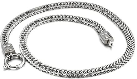 Epinki Edelstahl Halskette Herren 50 cm, Weizenkette Silber Metallkette Lang Breit 7MM Freundschaftsketten Jungen für Männer