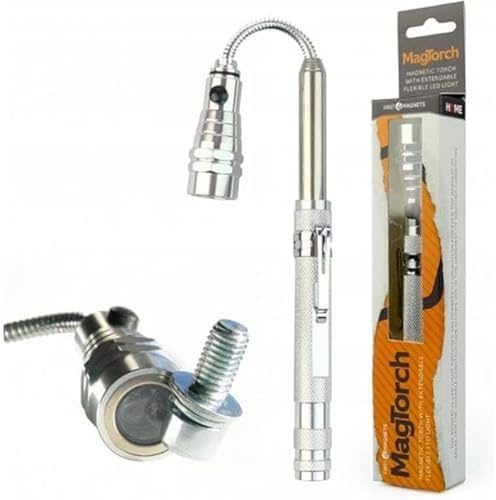 Lampe de poche magnétique avec lumière LED flexible extensible pour bricolage, artisanat, menuiserie et ouvriers - Argent