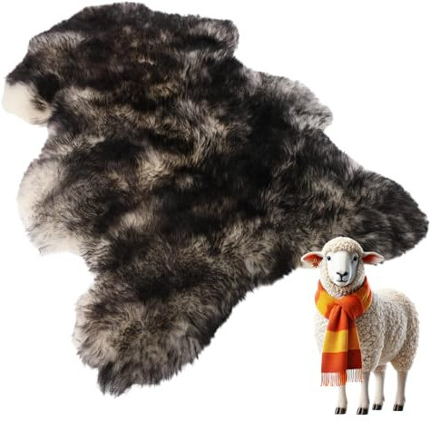 lammfellpark® Weich Schaffell Echt, Premium Lammfell Schwarz Weiß 120-130cm Schaffell Teppich - Echtes Naturfell Weich Flauschig Wollteppich, öko Schafsfelle Echt Fell Deko - Teppich Fell Größe XXL
