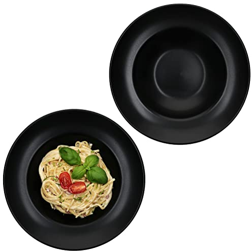 MamboCat Lot de 2 assiettes à pâtes Nero I noir mat I 400 ml I Ø 27 cm I Assiettes à pâtes noires I Assiettes à manger profondes I Grès I Vaisselle pour la soupe et la salade et autres