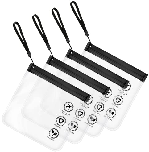 4 Packen Kulturbeutel mit Griff,20x20cm Flughafen Zugelassener Durchsichtiger Kulturbeutel Auslaufsicher,1L Reise Kosmetiktasche Umweltfreundliche Geschenke Reisegrößen Waschtasche Damen & Herren