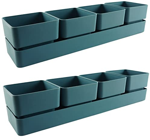 ECOMACETAS FLOWERPOT STORE Maceta para Suculentas con 4 recipientes, 6 Colores Distintos, con Drenaje y Bandeja Incluido. (Azul, 2 unds)