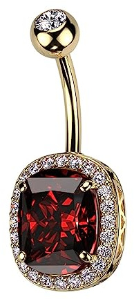 beyoutifulthings Bauch-nabelpiercing großer ovaler Zirkonia Gold Rot Nabel-GDCRiercing Chirurgenstahl Bananabell Stab-länge 10-mm
