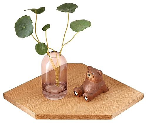 OAKERLAND Flotantes Baldas para Esquina Madera Maciza, Estantería Esquina con Orificio de Alambre para Cables, Baldas para Esquina de Roble Pared para Baño, Cocina, Dormitorio, Salón (18 cm)