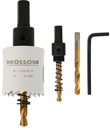 Mollom 35mm (1-3/8) HSS M42 Bi-Metall-Lochsäge 8% Kobalt mit Aufnahmedorn | 2 Zentrierbohrer, sauberer Schnitt in PVC, Gipskarton, Holz, Kunststoff, Metall, Gummi