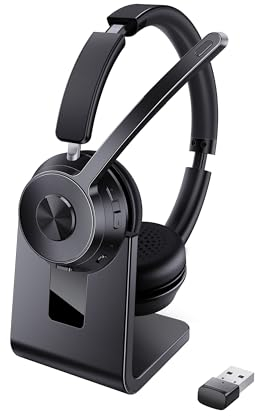 Yukigefe Bluetooth Headset, Kabelloses Headset mit Mikrofon mit Geräuschunterdrückung, bestes Headset mit Mikrofonstummschaltung und USB-Dongle für PC/Computer/Laptop/Handys/Fernarbeit/Callcenter