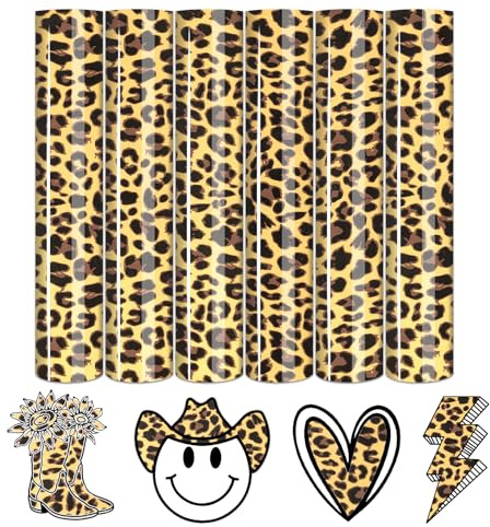 Tintnut Leopard Cheetah HTV Vinyl - 6 Sheets 12 x 10 Pastel Leopard Printed Heat Transfer Vinyl Animal Patterned HTV Iron on Vinyl for T-Shirts DIY