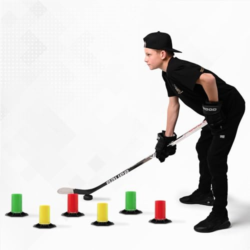 ACE HOCKEY Drill Cones – 6-Pack Color-Coded Hockey Training Cones for Stickhandling, Puck Control, Agility & Reaction Drills – Lightweight Markers for Ice and Dryland Practice
