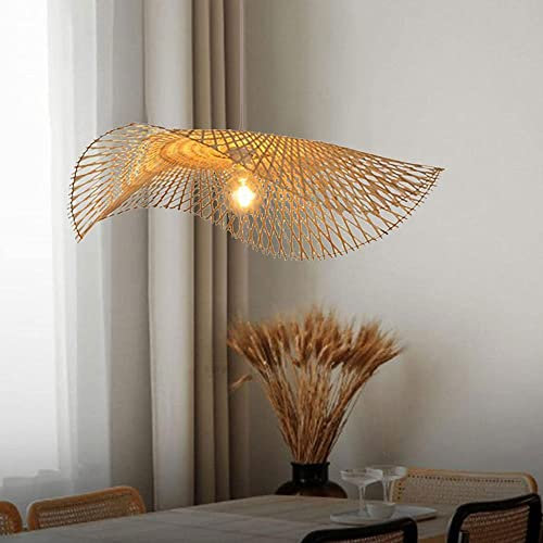 JMEDIC Lampe À Suspension en Matériaux Naturels, Lampes Suspendues en Forme De Chapeau De Paille, Abat-Jour d'art en Bambou Naturel en Osier De Campagne, Luminaire De Lanterne À Suspension De Lustre