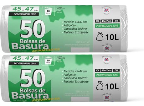 Bolsas de Basura, Bolsa Basura Resistente para Cubos Basura 10L, Antigoteo, Bolsas Ideales para Papelera de Baño, Oficina o Cocina, Apta Todo Tipo de Desechos, 45x47 cm - Ofituria (100 bolsas, 10L)
