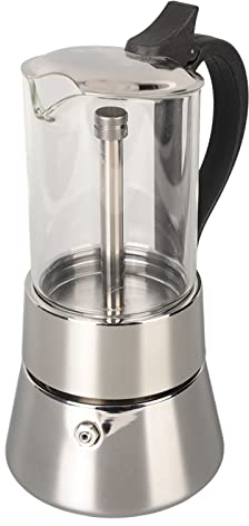 Olla Moka de Vidrio de Borosilicato y Acero Inoxidable, Cafetera Italiana Clásica Fácil de Usar, Apta para Inducción conResistente Al Calor para Estufa de Gas y Eléctrica