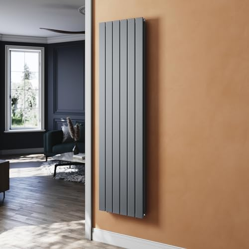 SUNXURY Heizkörper Flachheizkörper Anthrazit 1600 x 465 mm Heizkörper für Badezimmer Vertikal Design Doppellagig Paneelheizkörper Badheizkörper Mittelanschluss