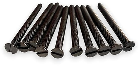 Pack of 10 Electrical Screws 40mm X 3.50mm Black Nickel Long Socket Screw Switch Plugs Fixings Flat Slotted Head Fully Threaded Bolt