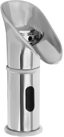 Soudesileim Sensor Wasserhahn Bad, Messing Waschtischarmatur Wassersparen, Waschtisharmatur Automatisch Wasserfall Mit Schlauchwaschtisch (Silber)