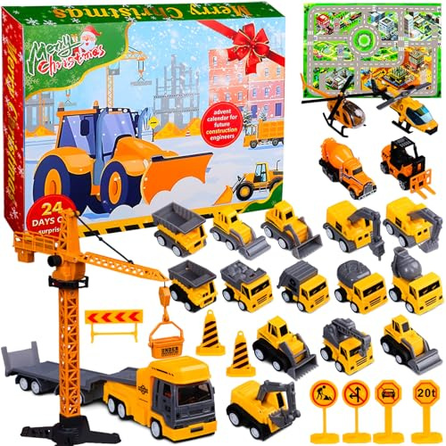 Calendario Avvento Macchinine 2025 Calendario per il Conto Alla Rovescia di Natale Scatola Cieca per Auto da Costruzione Regalo per Feste a Sorpresa Giocattolo per Escavatore per Bambini