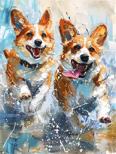Hund Malen Nach Zahlen Erwachsene, Wasser Malen Nach Zahlen Kinder Klein 20x30cm, DIY Set Erwachsene Handgemalt Leinwand Ölgemälde, Acrylfarben mit 3 Set Pinseln, Zimmer Deko Aesthetic Geschenke -Y698