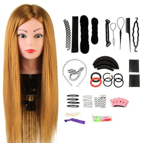 Styling Head Neverland Beauty 24 Inch 80% Real Human Hair Hairdressing Training Head Practice Mannequin Head With Free Clamp + Hair Styling Braid Set(Brown)