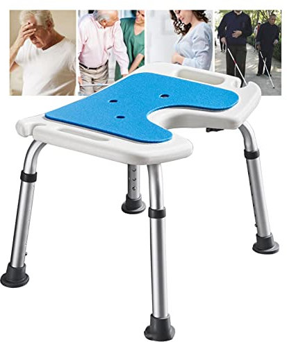 HPTHLY Duschstuhl für Innendusche, Duschhocker mit Duschkopfhalter und Griffen für Badewanne und Innendusche, Verstellbarer Duschsitz für Senioren,(Small Foot pad)