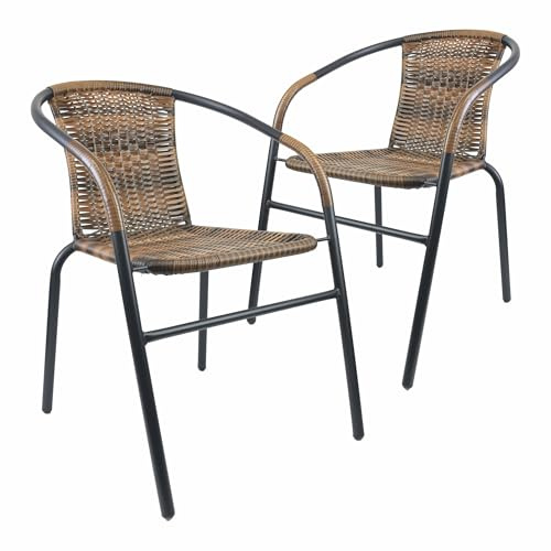 Nexos 2er Set Bistrostuhl Poly Rattan stapelbar Gartenstuhl braun schwarz | Poly Rattan Bespannung, Stahlgestell pulverbeschichtet, stapelbar, Gummifüße, 74x53x62cm, leicht, Balkonstuhl Terrassenstuhl