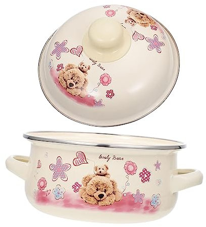 BEBEMOKO Enamel Pot for Home Double Ear Stockpot Lid Lovely Cooking Pot for Soup for Kitchen Use