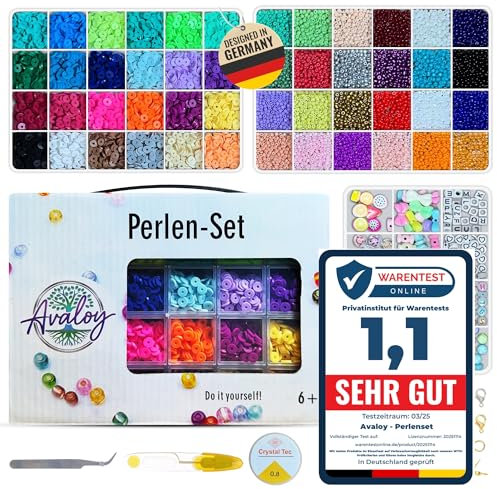 Avaloy Perlen für Armbänder 48 Farben - hochwertige Perle - Armbänder selber machen - perlen Set diy perle Set pastell - perlen zum Auffädeln - Schmuckherstellung Kit 6mm / 3mm Beads (Set 3)