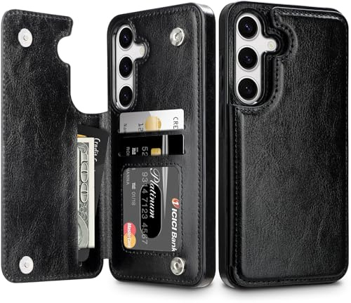 Coolden for Samsung S25 Case Wallet Case with Card Holder Slot Shockproof Case Flip Folio Soft PU Leather Magnetic Clasp Protective Phone Case Cover for Samsung Galaxy S25 Case for Women Man (Black)