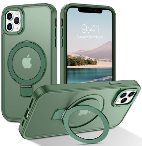 BENTOBEN Magnetic Case for iPhone 11 Pro Max with Stand [Compatible with Magsafe], Invisible Ring Stand Translucent Matte Military Grade Shockproof Slim Cover for iPhone 11 Pro Max, Dark Green