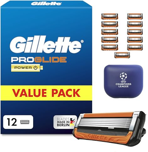 Gillette Proglide Power Rasierklingen, 12 Original Ersatzklingen, Schwarz | Nassrasierer, 2X Gleitstreifen vor Und Nach Den Klingen für Unglaubliche Gründlichkeit Und Komfort