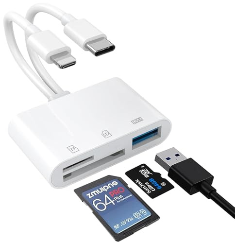 SD Card Reader for iPhone, Lightning to SD Card Reader, Camera Adapter to iPhone, SD to iPhone Adapter, 3 in 1 SD Reader for iPhone, Micro SD Card Reader for iPhone 16,15,14,iPad, MacBook