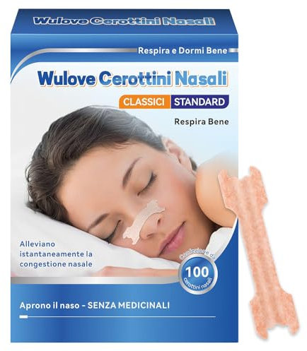 Wulove Cerotti Nasali, 100 Pezzi Cerotti Nasali Antirussamento per Facilitare la Respirazione, Cerotti Nasali Respira Bene Ridurre il Russare, Migliora il Respirazione Sonno, 66 * 19mm