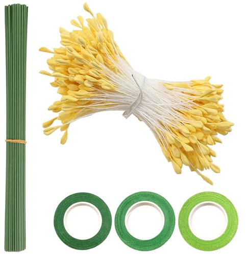 433 Stück Pfeifenputzer Zum Basteln, Pfeifenputzer, Pipe Cleaner Gelb mit Zwei Perlen Köpfen 3mm, Pfeifenreiniger Zum Basteln, Tulpe Blumenstrauß Pfeifenreiniger Zubehör für Diy Handwerksprojekt