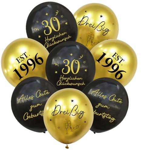 24 Stück Deko 30. Geburtstag Luftballons Schwarz Gold, 1996 Ballons 30 Alles Gute zum Geburtstag, Happy Birthday Luftballon 30 Jahre für Mann Frauen 30 Geburtstagsdeko, Geburtstagsfeiern Deko