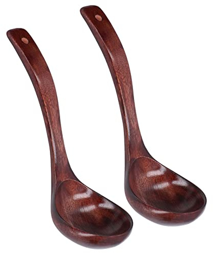 Juego de Cuchara Cucharón Madera, Herramientas Cocina Versátiles, Cucharadas Madera 9.8 Pulgadas con Gachas Cocción para cocinar. (Cuchara boca ancho 9CM)