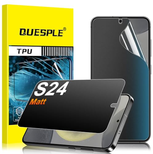 QUESPLE [2 Stück] Matt Privacy Schutzfolie für Samsung Galaxy S24, 28° Anti Spähen Matte Blendschutz Sichtschutz, Fingerabdruck-ID Unterstützen Weich TPU Displayschutzfolie Anti-Spy Folie﻿