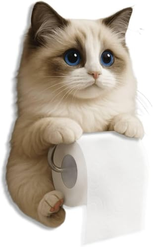 Porte-Papier Toilette en Forme de Chat 3D Amusant, Mignon et décoratif, Support Mural pour Papier Toilette, Rangement Mural pour Salle de Bain, Cuisine, Cadeau Unique pour Amoureux des Chats (A)