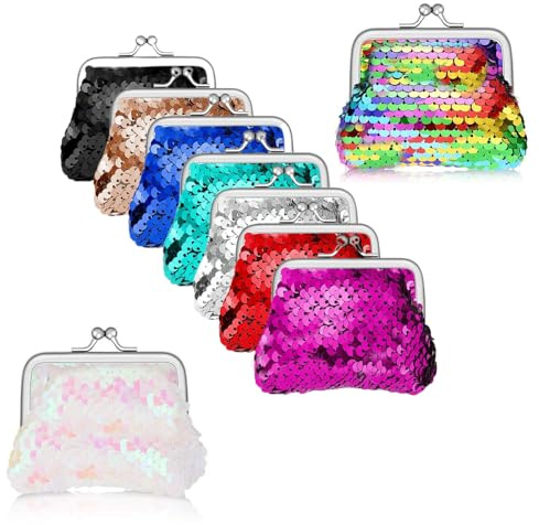 9 Pack Sequin Coin Purses with Kiss-Lock Mini Wallets Small Coin Pouches Bulk for Women Girl Party Favor