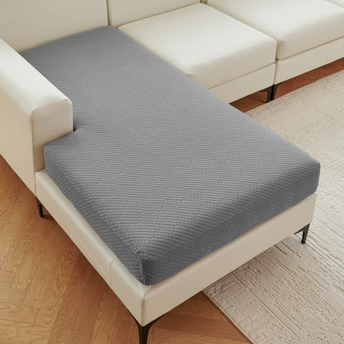 DeepDream Sofa Sitzkissenbezug Stretch Sofabezug, L Form Elastisch Sofa Überzug, Waschbarer Sofabezug, Rutschfester Universal Couch Überzug (Dunkelgrau, 1x Chaiselongue-Bezug)