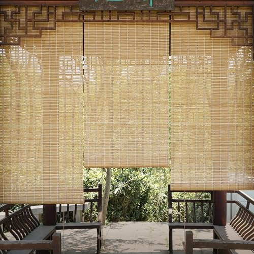 FENGSHOUU Tenda A Rullo in Bambù Naturale,Tapparella Avvolgibile Bamboo per Porte e Finestre,Cortina di Bambù Oscuranti 75%,Traspiranti,Protezione Solare,Privacy,con Sollevatore (120cm x 300cm)