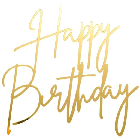 1PCS Gold Happy Birthday Cake Topper, Acrylic Mirror Cake Decoration, Glitter Happy Birthday Sign Decorations Cupcake Toppers for Anniversary, Bridal Shower, Party Desserts Pastries Supplies Small​