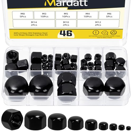 Mardatt M3 M4 M5 M6 M8 M10 M12 Acorn Nut Low Form, Steel Hex Cap Nuts Sechskantmutter aus schwarzem Edelstahl für Möbel, Automobil- und Schiffsausrüstung