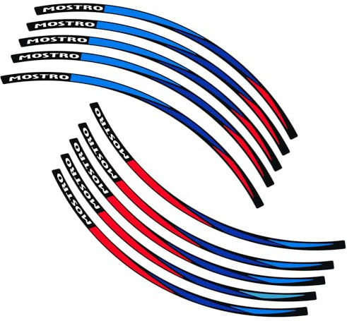 Set di Adesivi per cerchi moto in design GP, 10 pezzi, kit completo per entrambe le ruote, adatto per cerchioni da 15'' a 19'' pollici D0153