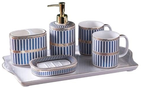 Bathroom Sets Juego de 5 Piezas for Lavabo: Bandeja, Soporte for cepillos Dientes, dispensador jabón y Otros Accesorios for el baño Coastal Decor(A)