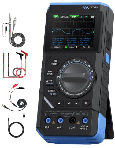 SURLABA Osciloscopio automotriz 10MHz ancho de banda, multímetro 19.999 valores de conteo, generador DDS, frecuencia de muestreo 48 MS/s, voltaje CA/CC, corriente, capacidad, resistencia, prueba de