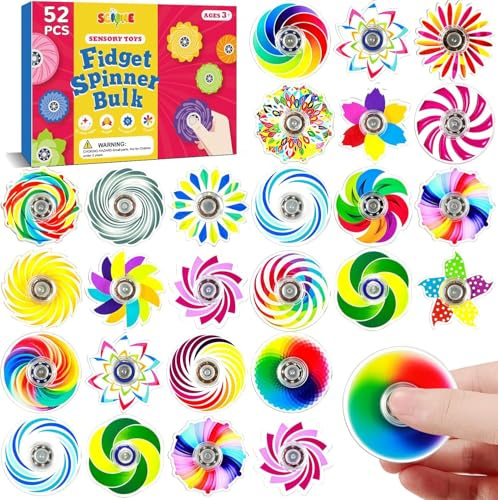 SCIONE 52 Pezzi Mini Spinner Arcobaleno – Plastica Resistente, Giocattoli Sensoriali Silenziosi per Bambini– Regali per Borse Festa, Premi Scolastici, Regali di Compleanno, Antistress