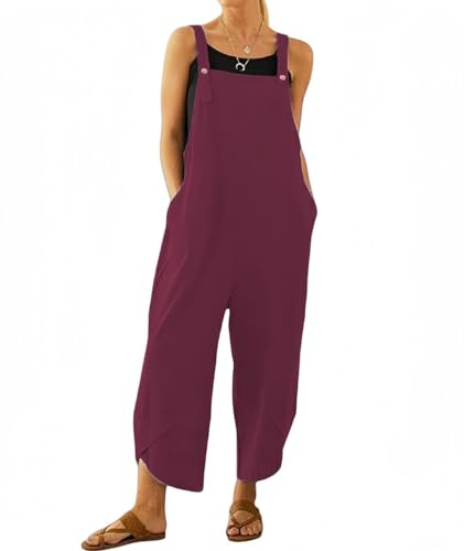 DURINM Salopette Donna Estiva Casual Pantaloni Baggy Oversize Allentata Tuta Jumpsuit con Tasca Vestibilità Ampia, Tinta Unita, Stile Casual per Tempo Libero e Lavoro