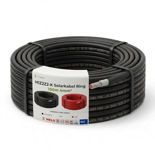 SOLARTRONICS Solarkabel 4mm² 100m Schwarz, Solar Verlängerungskabel, H1Z2Z2-K PV Kabel für Solaranlage, Made in EU