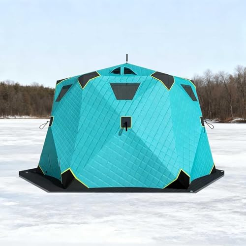 Isfiskeskydd, isolerat vindtätt popup-tält för upp till 10 personer, inkluderar ispinnar och rep, snabb installation för vinterfiske och utomhusäventyr