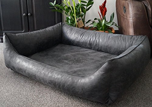 Hundebettenmanufaktur Orthopädisch Hundesofa Hundebett Schlafplatz Wildlederoptik ortopädisch Ortopedico mit Viscoschaum Matratze (100 cm X 75 cm, anthrazit)